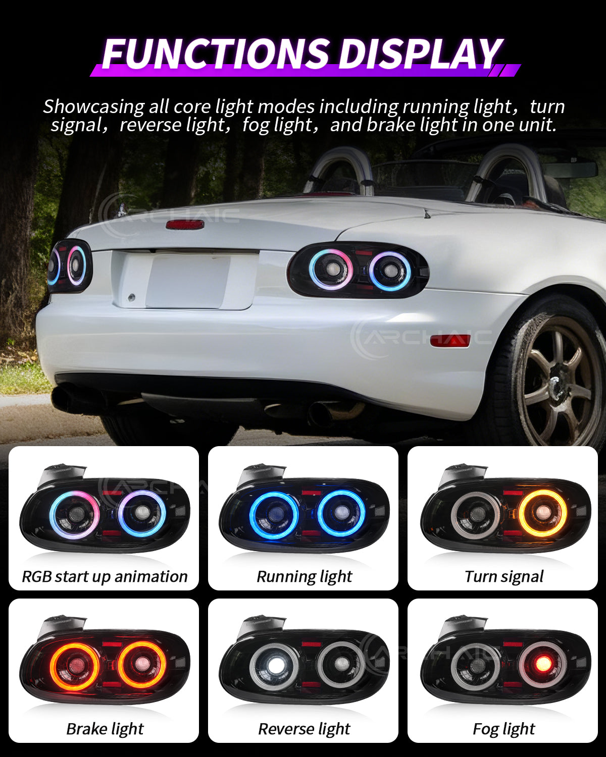 Archaic JDM Style LED Tail Lights for Mazda MX-5 Miata NB 1998–2005 | RGB Pair Upgrade