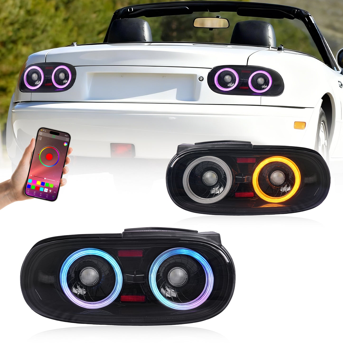 Suitable for Mazda Miata NA full LED (RGB) taillight assembly (light smoke color) has passed E-mark certification