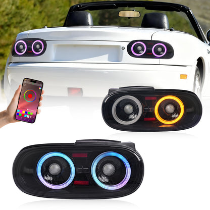Suitable for Mazda Miata NA full LED (RGB) taillight assembly (light smoke color) has passed E-mark certification
