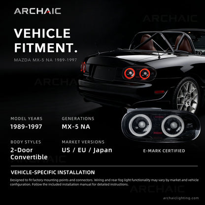 Archaic Full-LED Tail Lights for Mazda MX-5 Miata NA 1989–1997 | Smoke Edition
