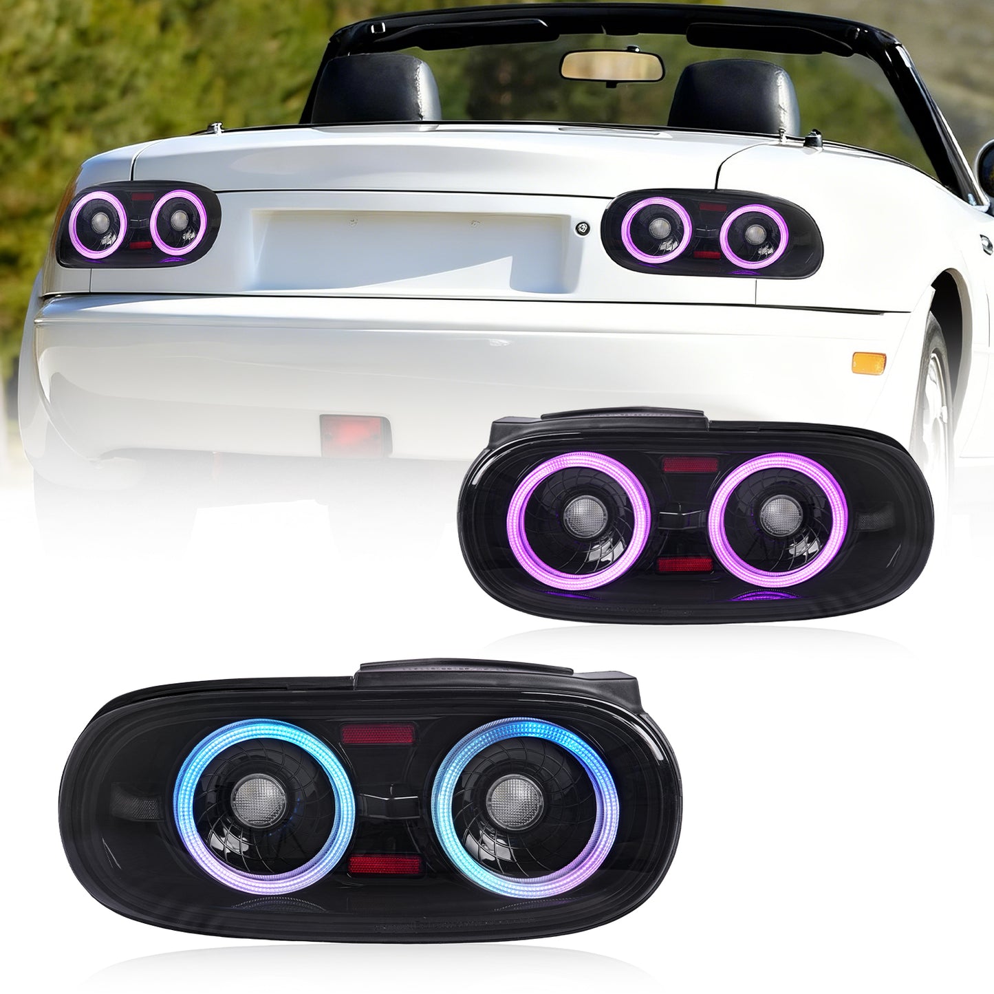 Suitable for Mazda Miata NA full LED (RGB) taillight assembly (light smoke color) has passed E-mark certification