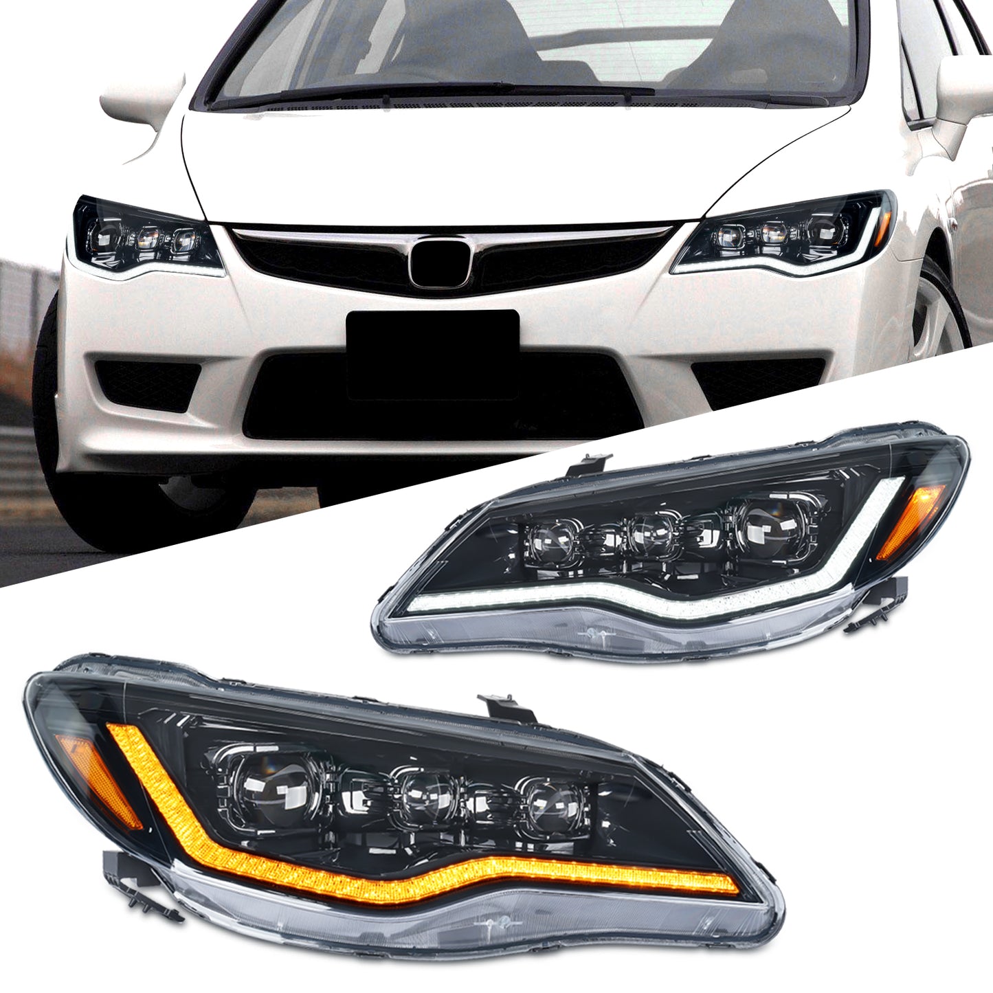 Archaic Honda Civic FD Headlights for Civic FD1, FD2 type-R （2006-2012）(LHD/ RHD)