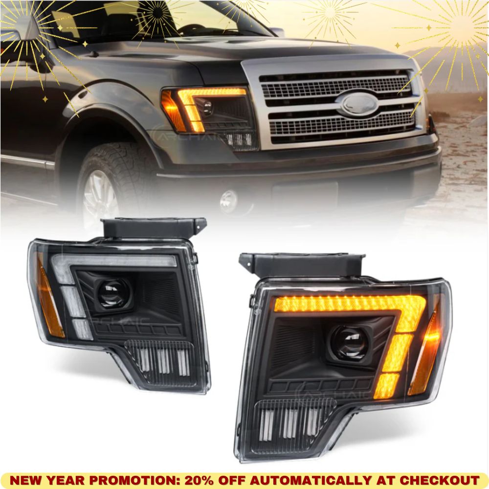 LED Headlights with Dual Lenses for 2009-2014 Ford F-150 FX2, FX4, King Ranch, Lariat, Limited, Platinum, STX, SVT Raptor, XL, XLT, Lariat Limited