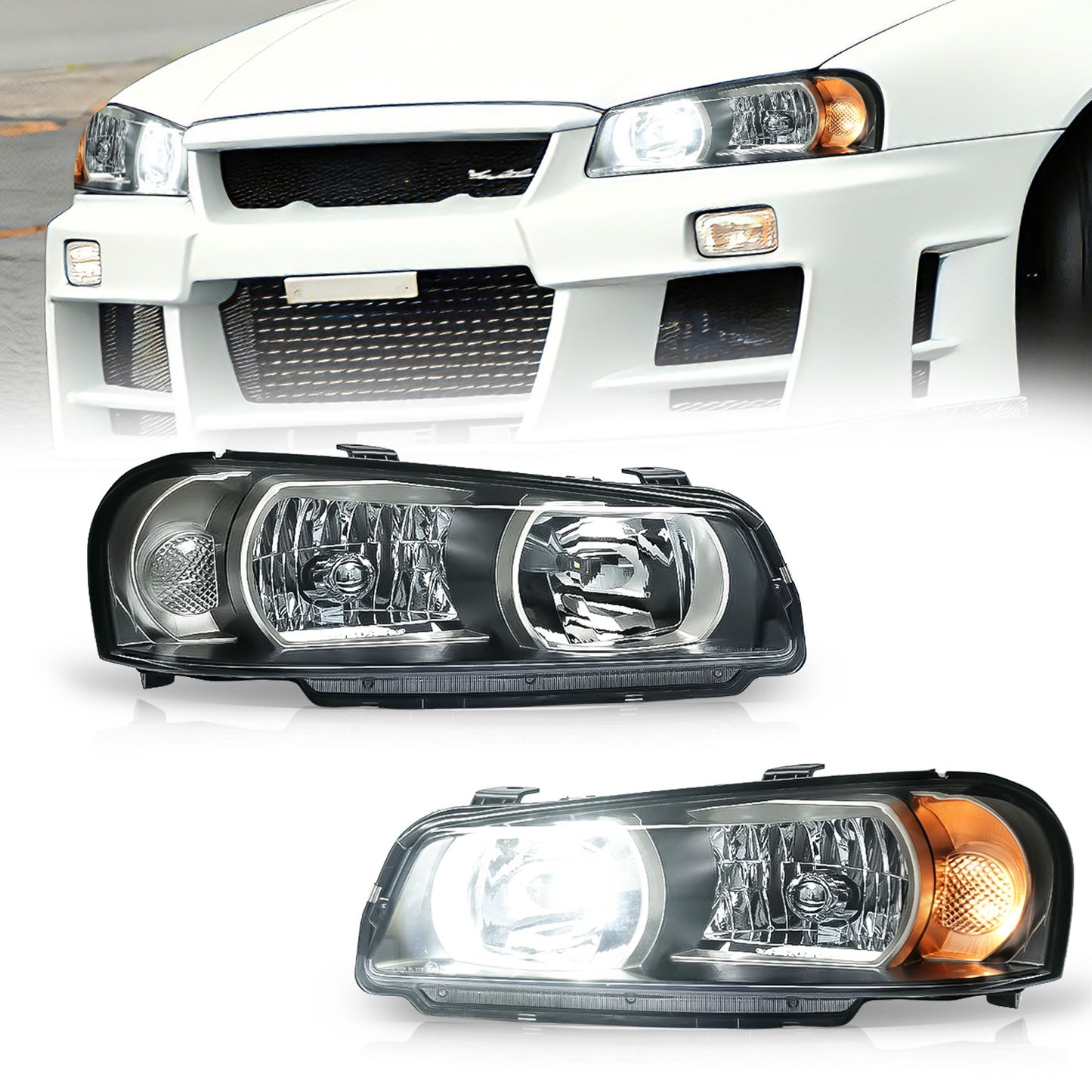Archaic OE-Style Halogen Headlights for Nissan Skyline R34 1998–2002