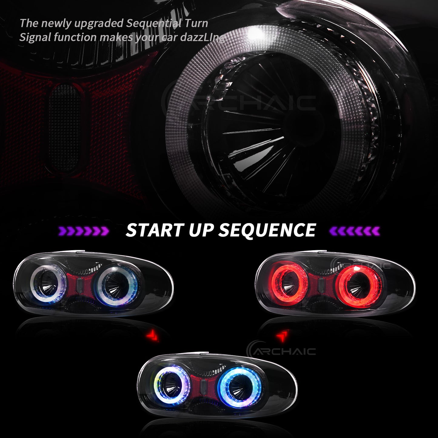 Archaic RGB LED Tail Lights for Mazda MX-5 Miata NA (1989-1997) with Reflectors | E-Mark Certified, APP Controlled, Plug & Play