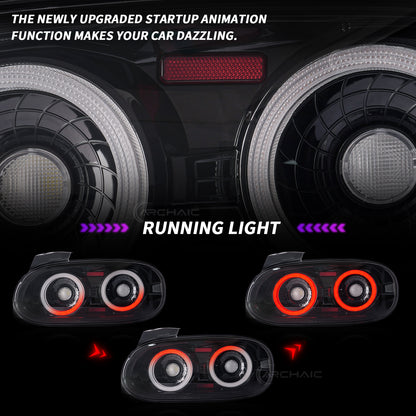 Archaic Full LED Tail Lights for Mazda MX-5 Miata NB 1998–2005, 3D Animation DRL, JDM Design, Plug & Play, Pair