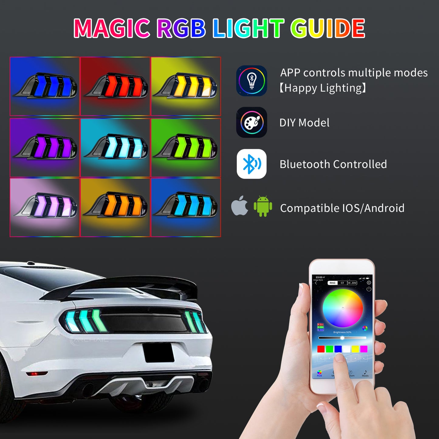 Euro-Style LED Tail Lights for 2015–2023 Ford Mustang S550 | RGB APP & Sequential Turn Signals