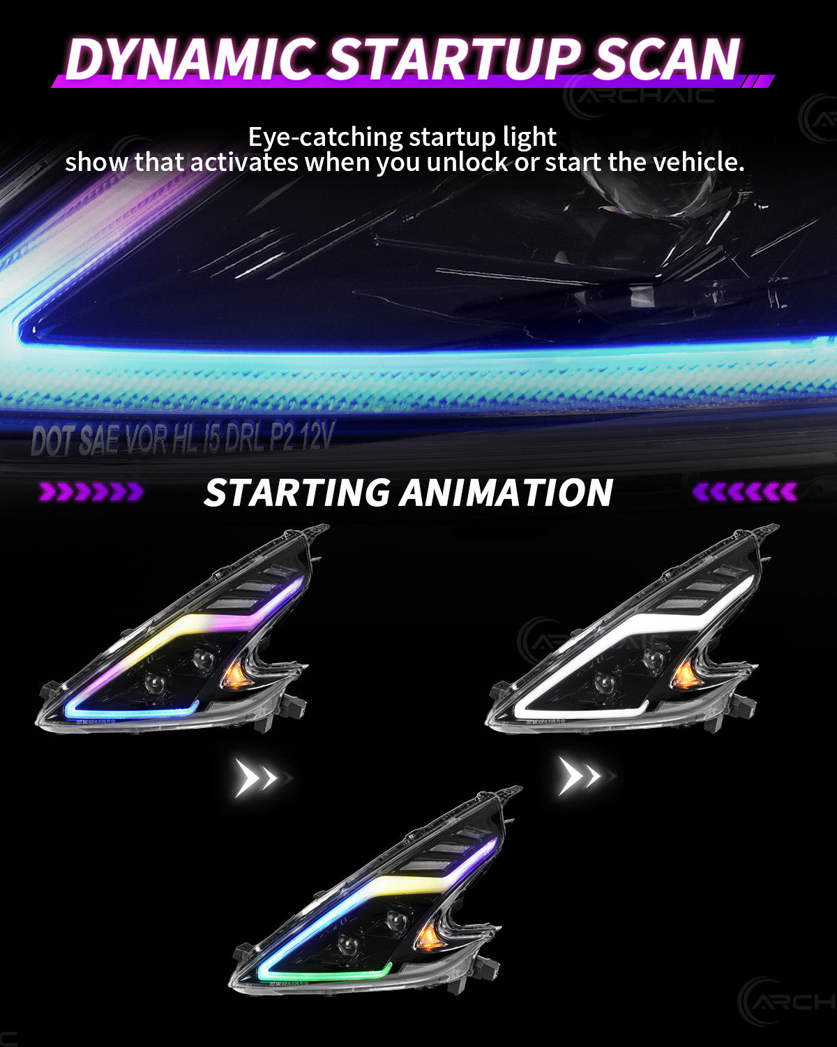 Archaic RGB LED Headlights For Nissan 370Z Z34 2009–2020 with App Control