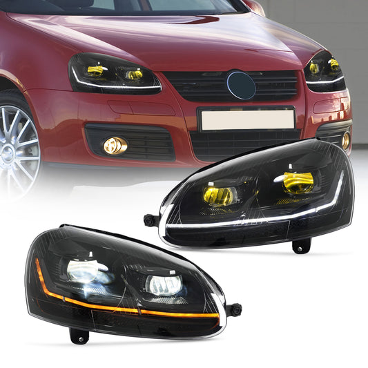 Archaic Full LED Headlights For VW Golf MK5 Rabbit LED Headlights 2006-2009 | Jetta 2006-2010 | Startup Animation + Sequential Indicators | Gloss Black