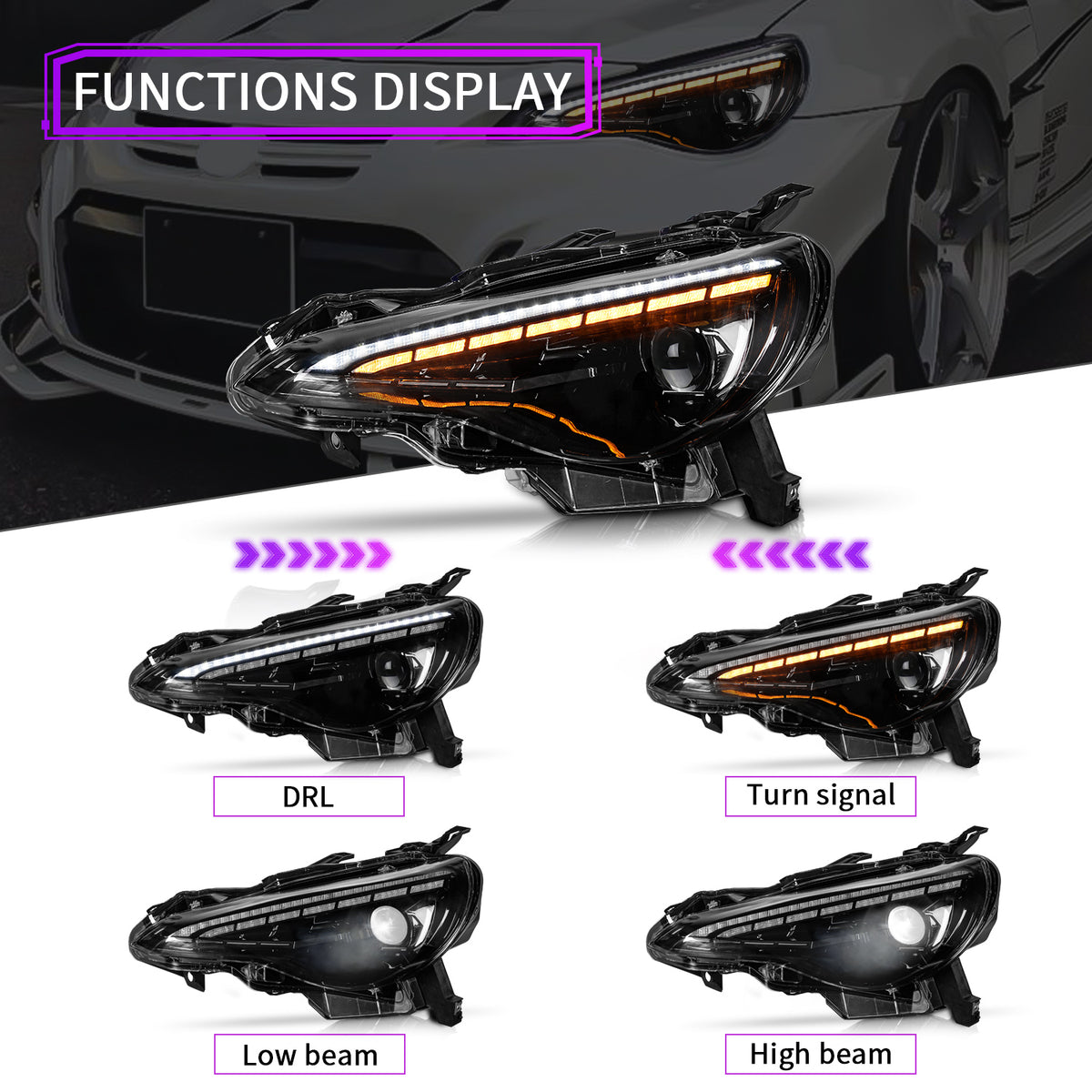 VLAND LED Sequential Signal Headlights For Toyota 86, Subaru BRZ, Scion FR-S (2013-2021)