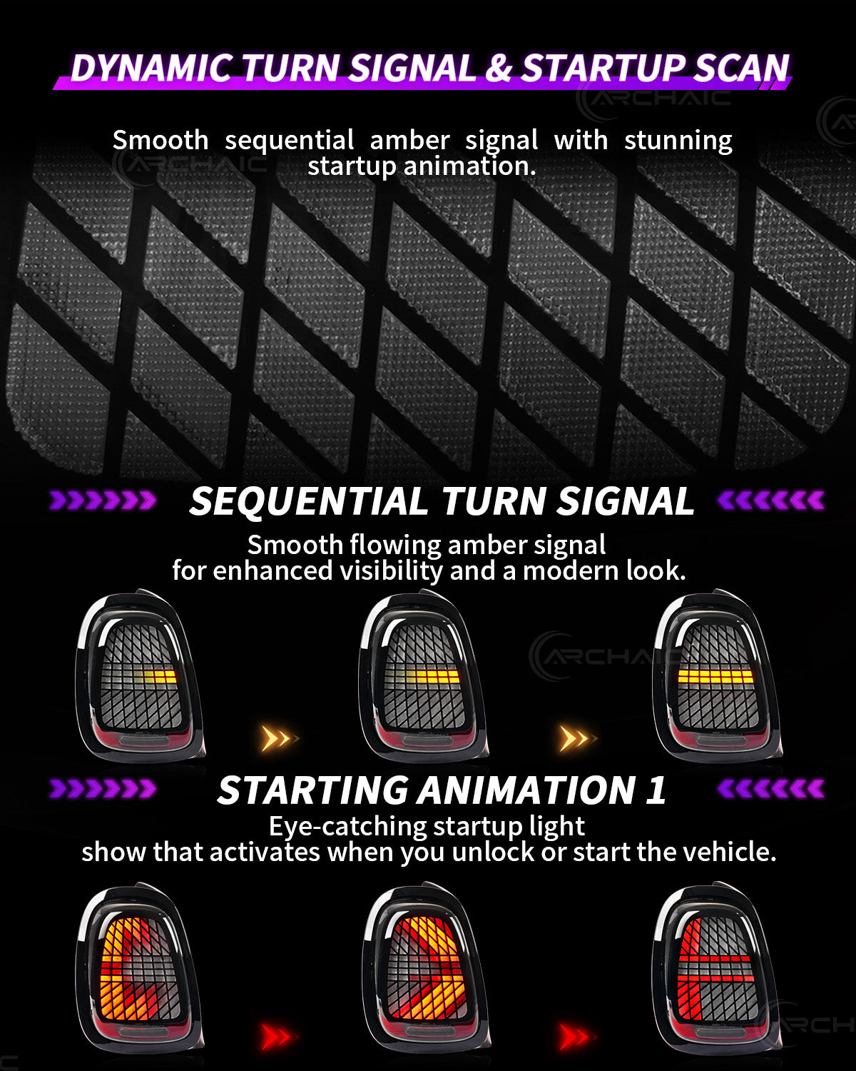 Mini Cooper F55 F56 F57 LED Tail Lights 2014–2024 | Sequential Turn Signal Rear Lamps by Archaic | Smoked & Red Options