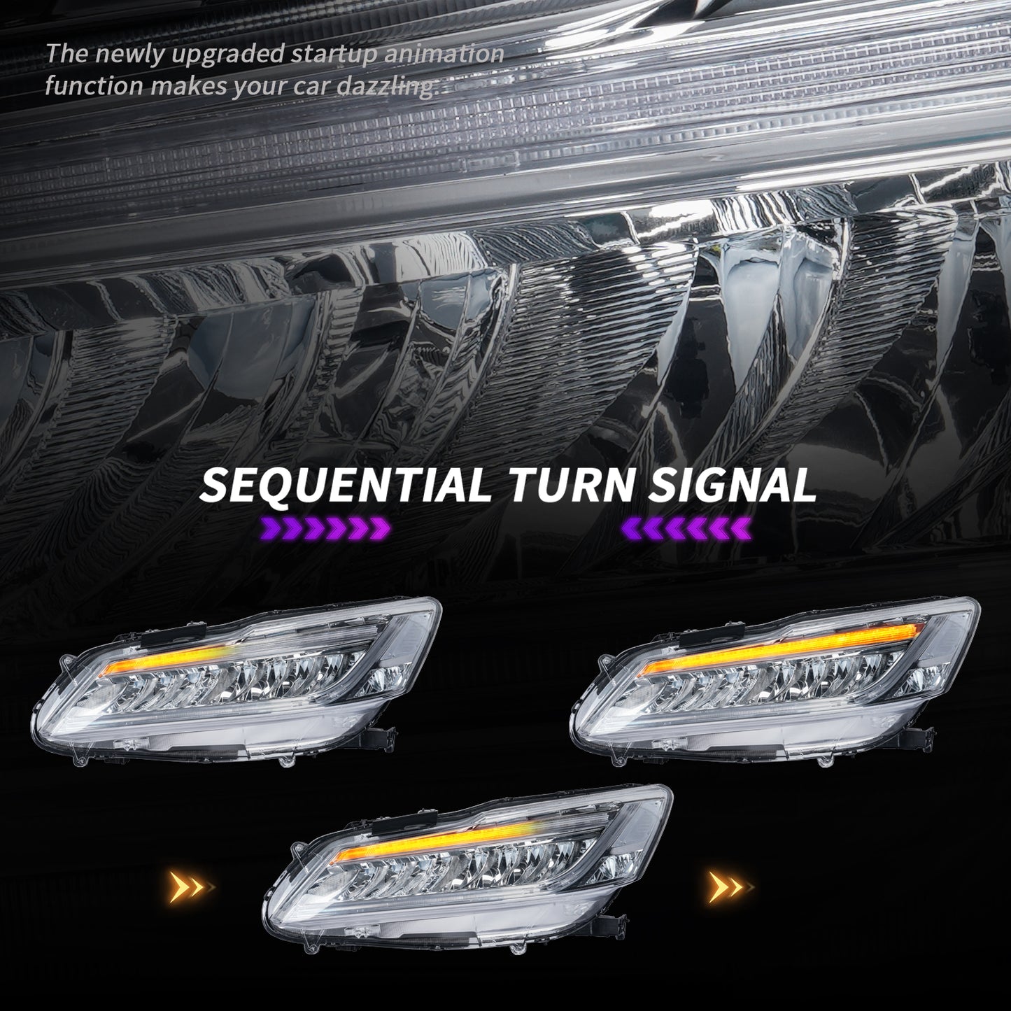 Full LED Headlights for  Honda Accord 2013-2017, Suitable for 9th Generation Driver + Passenger Side Pair