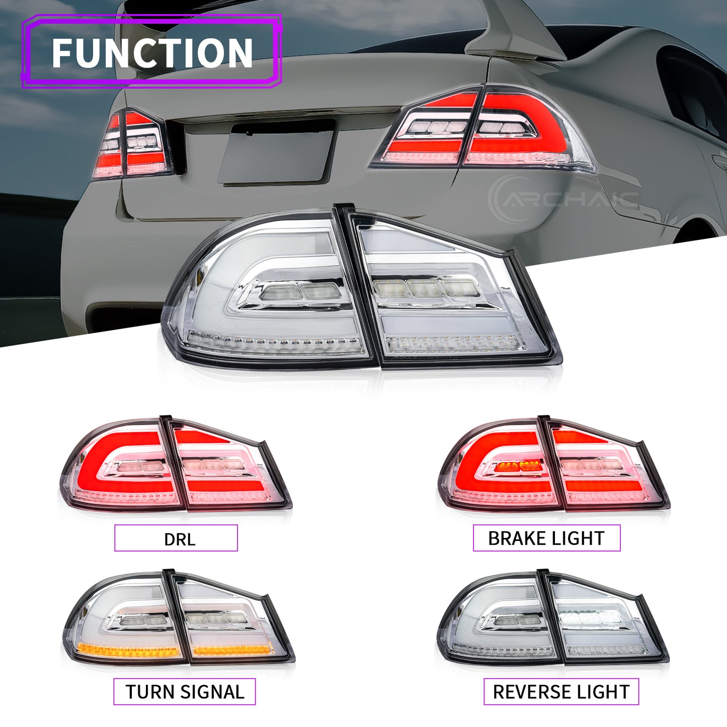 Diamond-Style LED Tail Lights for Honda Civic 2006–2011 | Startup Animation & Sequential Signals