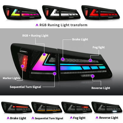 Full LED Tail Lights Assembly For Lexus Sedan IS250 2006-2012,RGB