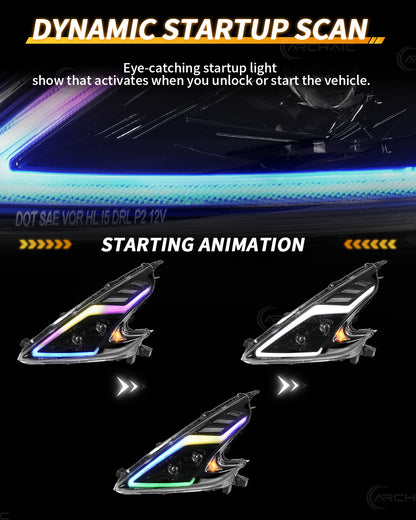 Faros LED de alto rendimiento para Nissan 370Z Z34 2008–2021 | DRL con animación RGB al encender