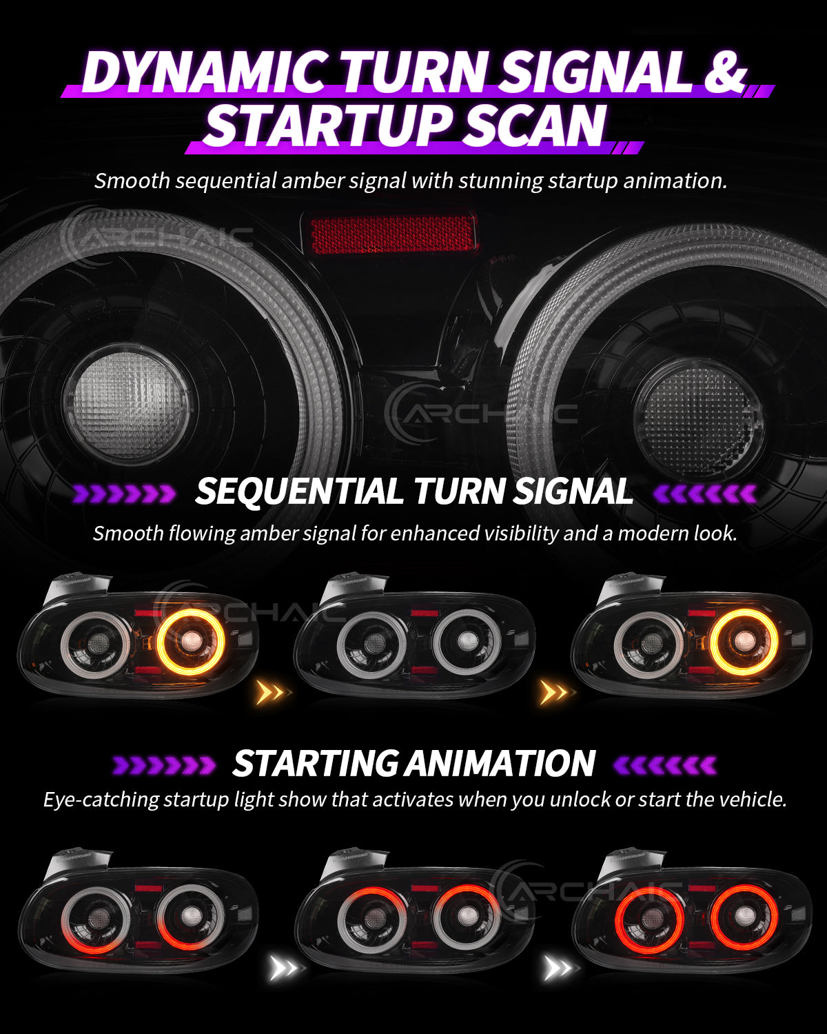 Archaic Full LED Tail Lights for Mazda MX-5 Miata NB 1998–2005 | 3D Animation DRL