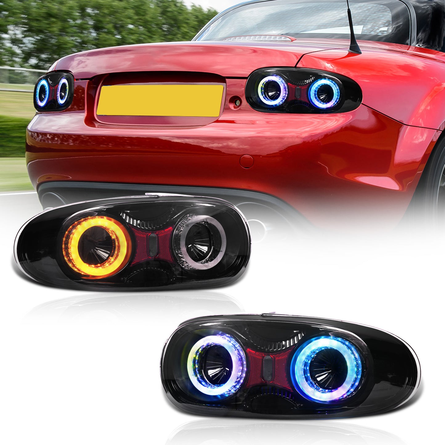 Archaic RGB LED Tail Lights for Mazda MX-5 Miata NA (1989-1997) with Reflectors | E-Mark Certified, APP Controlled, Plug & Play
