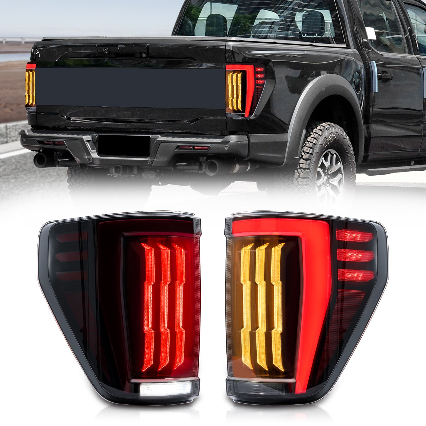 Full LED Tail Lights Assembly For Ford F-150 XL STX 2021-2023,Smoked