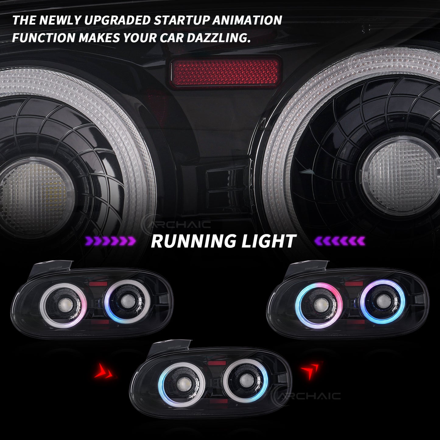 Suitable for Mazda Miata NA full LED (RGB) taillight assembly (light smoke color) has passed E-mark certification