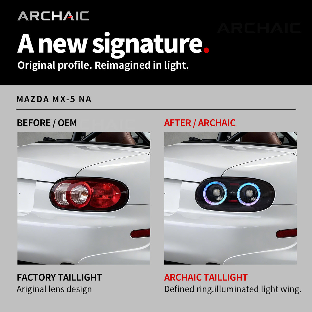 Archaic RGB LED Tail Lights for Mazda MX-5 Miata NA 1989–1997 | App Controlled