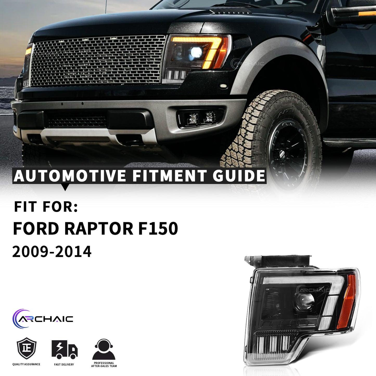 Full LED Headlights for 2009–2014 Ford F-150 & SVT Raptor | Amber/White DRL