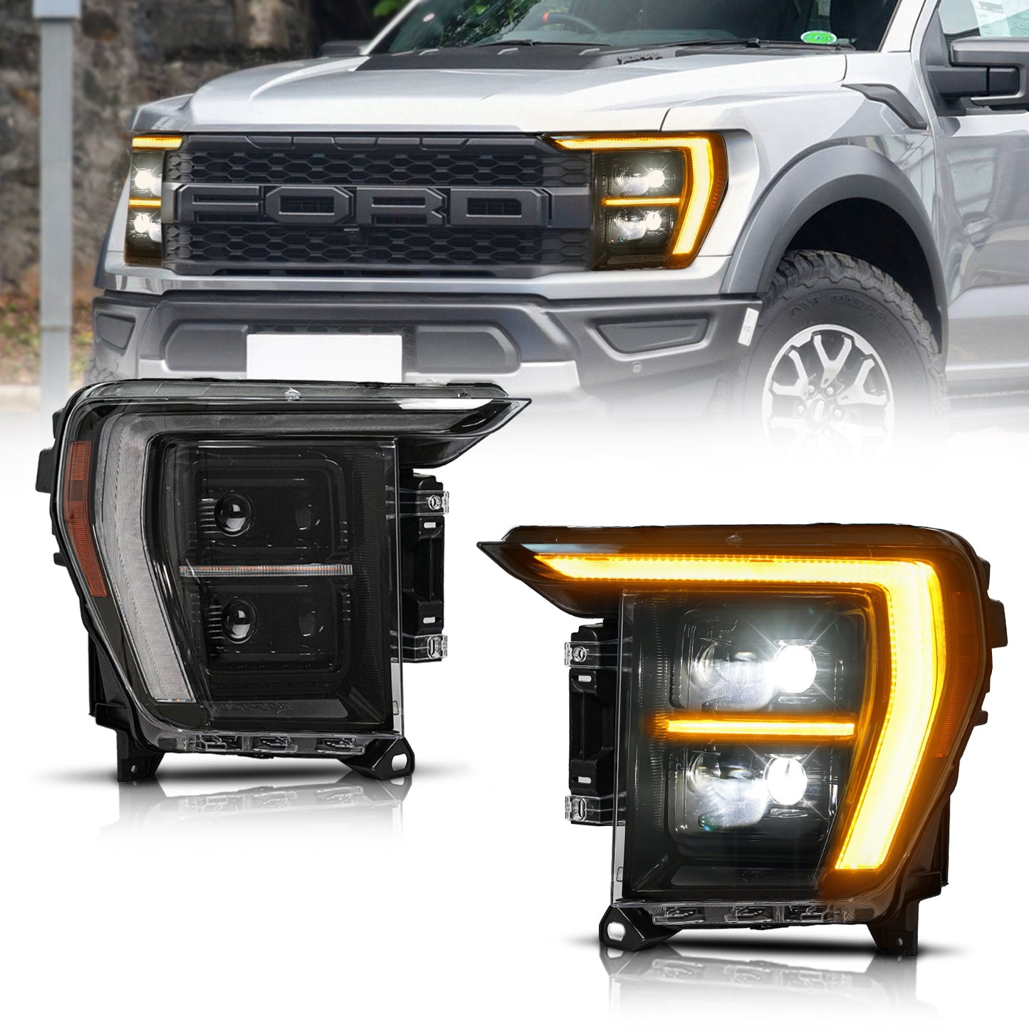 Full LED Headlights Assembly For Ford F-150 Raptor 2021+, F DRL Style