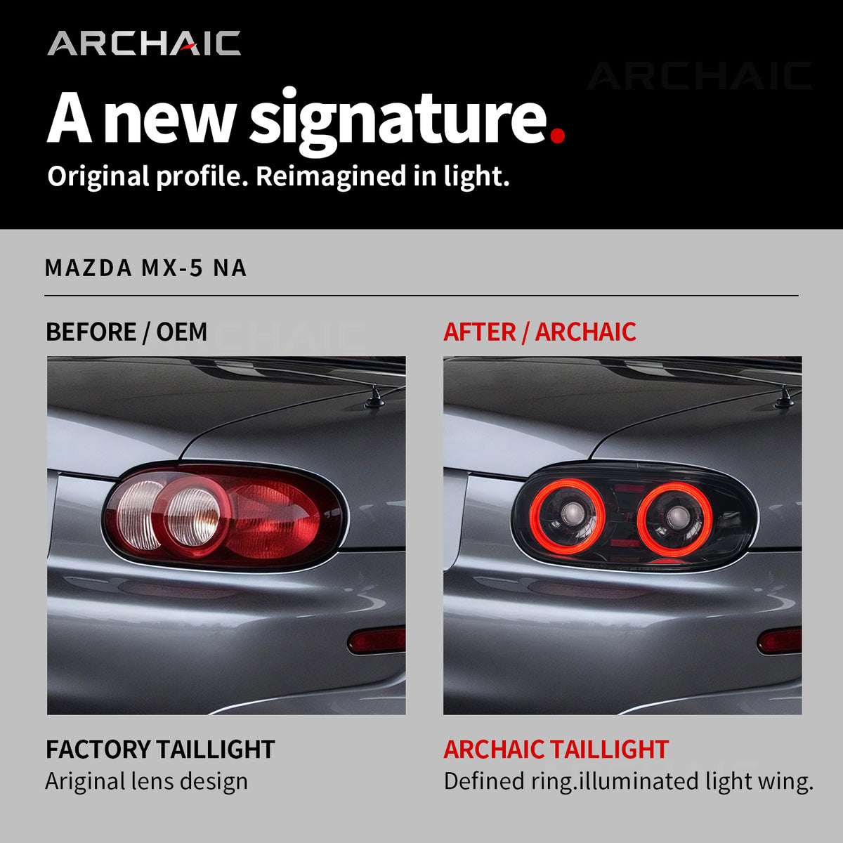 Archaic Full-LED Tail Lights for Mazda MX-5 Miata NA 1989–1997 | Smoke Edition