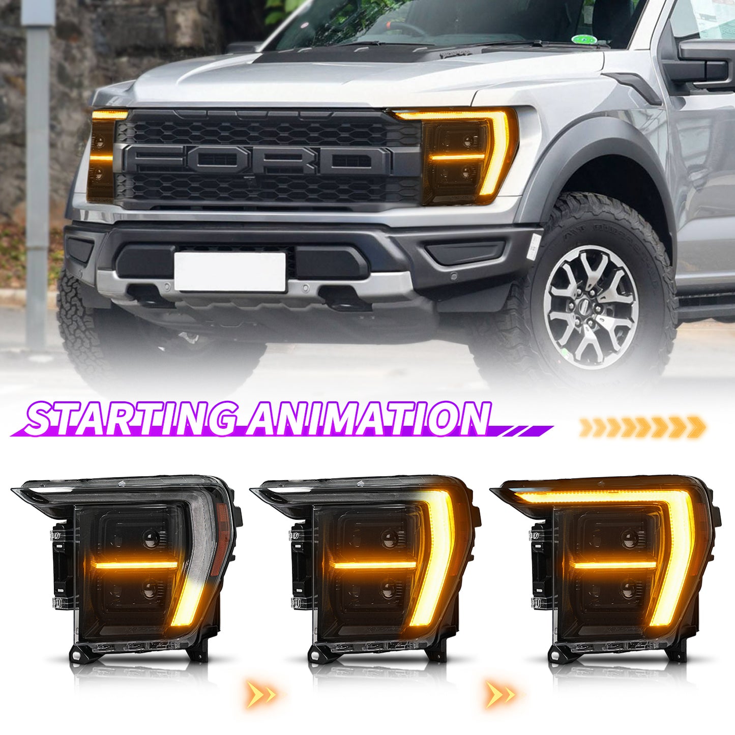 Full LED Headlights Assembly For Ford F-150 Raptor 2021+, F DRL Style