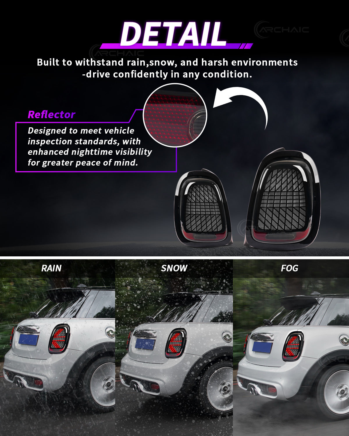 Mini Cooper F55 F56 F57 LED Tail Lights 2014–2024 | Sequential Turn Signal Rear Lamps by Archaic | Smoked & Red Options