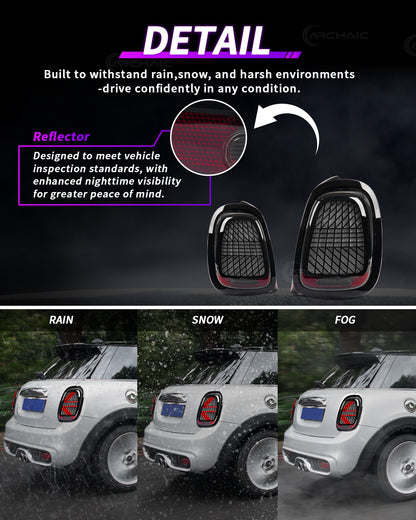 Mini Cooper F55 F56 F57 LED Tail Lights 2014–2024 | Sequential Turn Signal Rear Lamps by Archaic | Smoked & Red Options