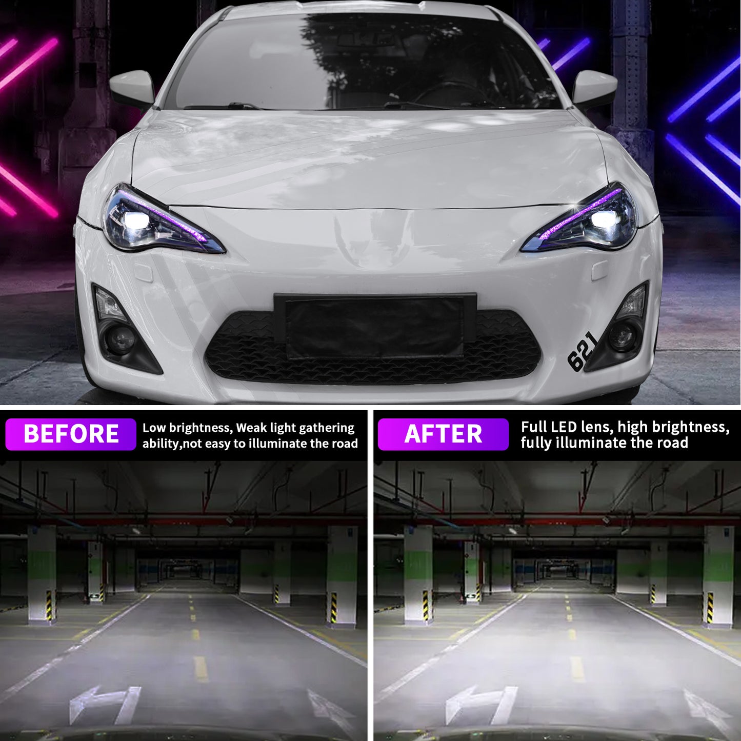 RGB Headlight Assembly for 2012-2016 Scion FR-S 2012-2021 Toyota 86 2013-2021 Subaru BRZ