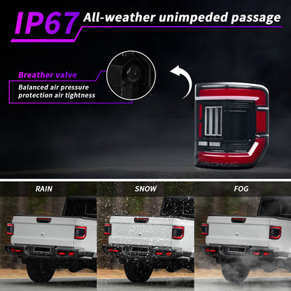 LED Tail Lights for Jeep Gladiator JT (2020–2025) – Light Tea Smoked Lens (US Spec)