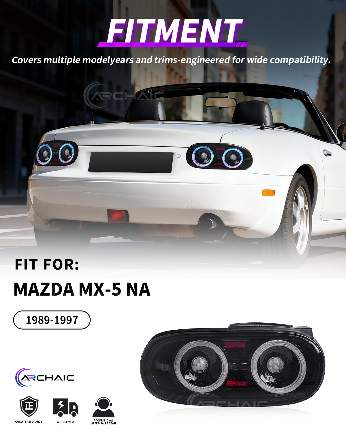 Suitable for Mazda Miata NA full LED (RGB) taillight assembly (light smoke color) has passed E-mark certification