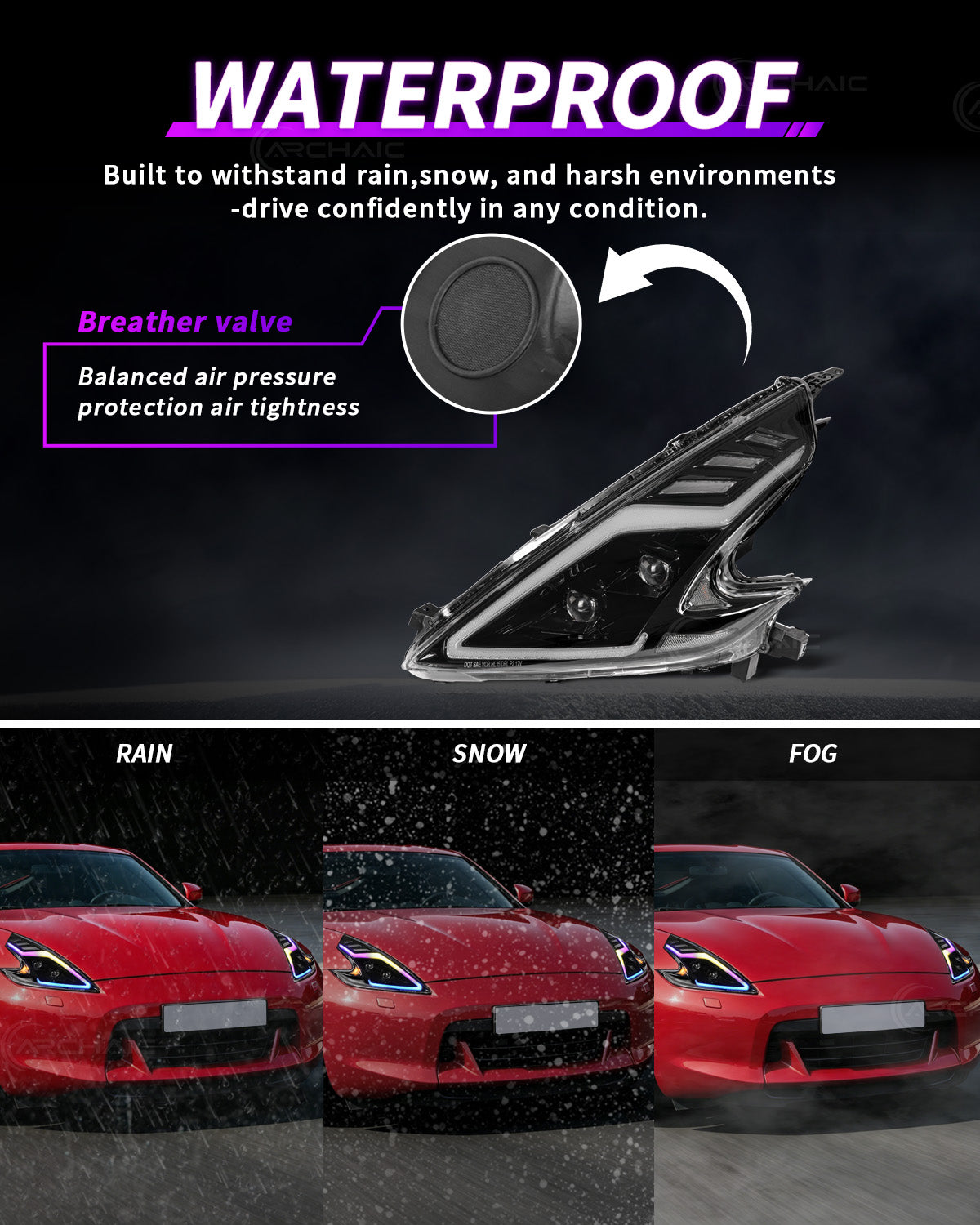 Archaic RGB LED Headlights For Nissan 370Z Z34 2009–2020 with App Control