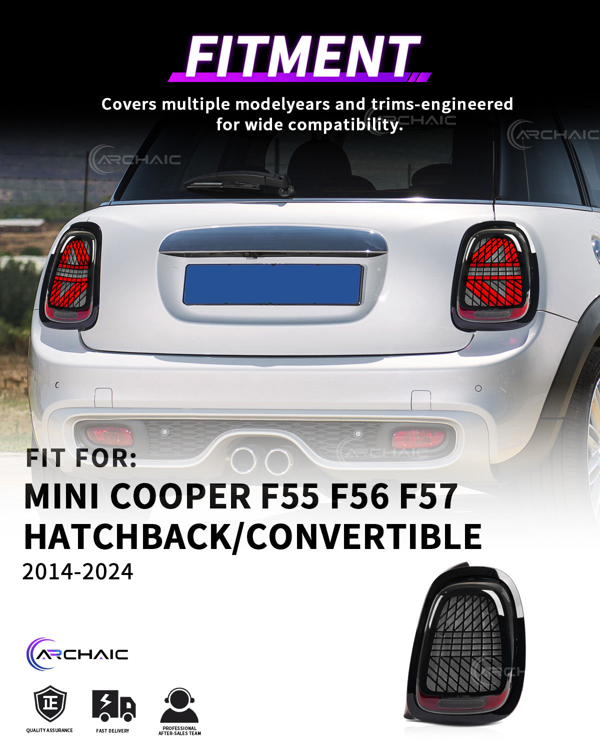 Mini Cooper F55 F56 F57 LED Tail Lights 2014–2024 | Sequential Turn Signal Rear Lamps by Archaic | Smoked & Red Options