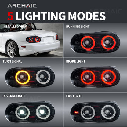 Archaic Full-LED Tail Lights for Mazda MX-5 Miata NA 1989–1997 | Smoke Edition