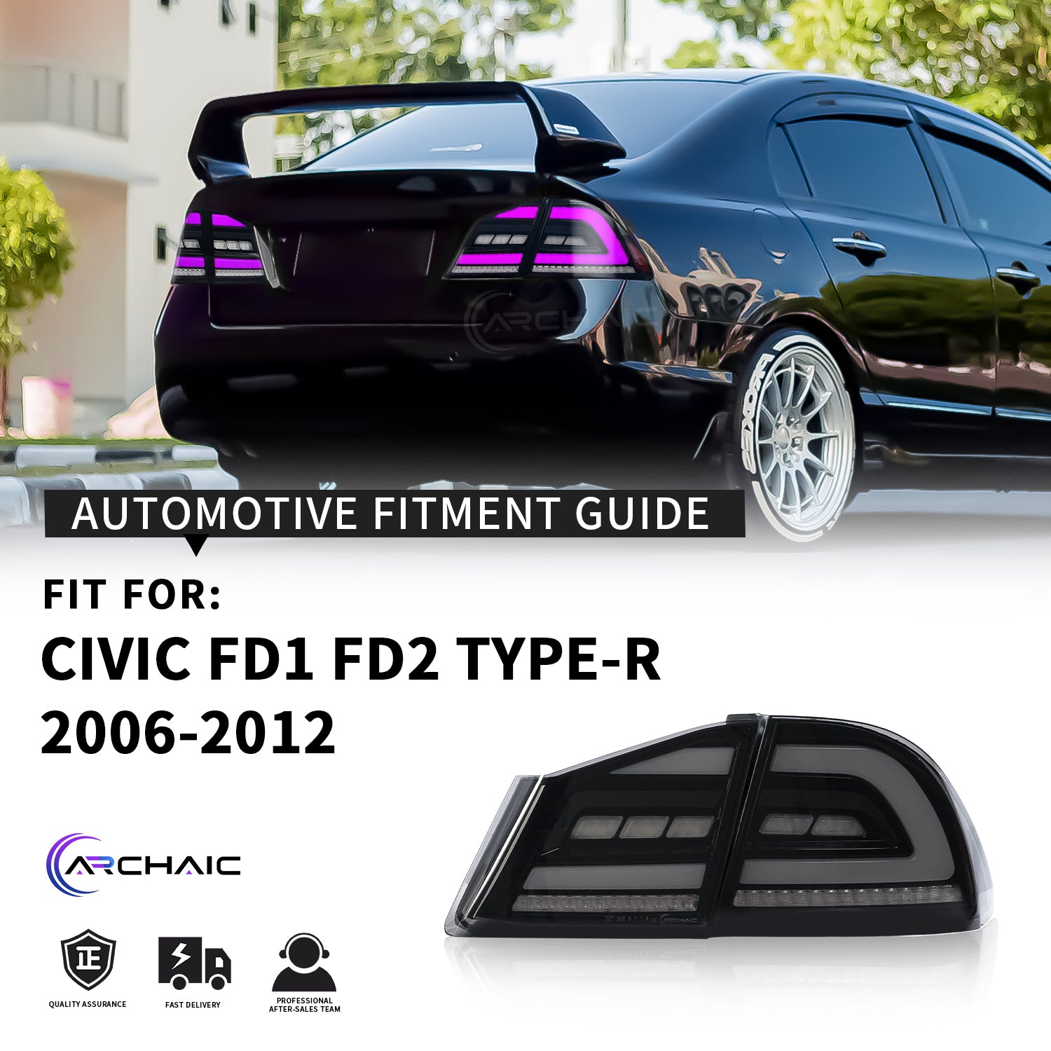 Archaic RGB LED Taillights for 8th Gen Honda Civic FD1 FD2 FD3 (06–11)