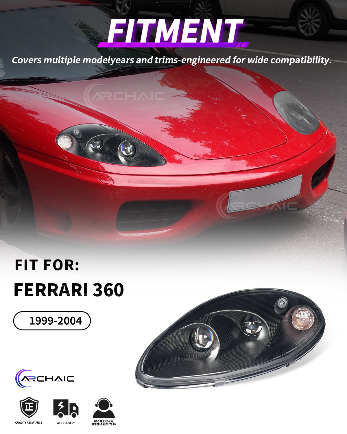 Archaic LED dual carbon fiber headlights for Ferrari 360 Modena/Spider (1999–2004)