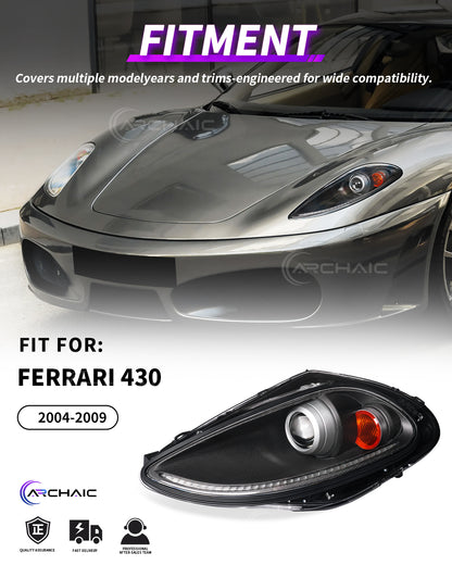 Ferrari F430 Carbon Fiber Wrapped Bi-Xenon Projector Headlights – E-Mark & DOT Certified OEM+ Upgrade