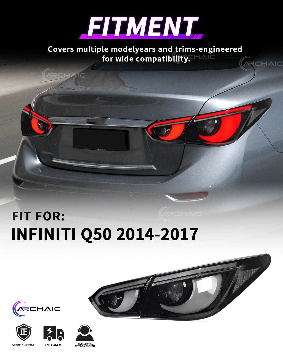 Archaic Full LED Tail Lights for Infiniti Q50 / Skyline V37 (2014–2017)