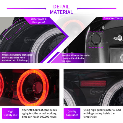 Archaic Full LED Tail Lights for Mazda MX-5 Miata NB 1998–2005, 3D Animation DRL, JDM Design, Plug & Play, Pair