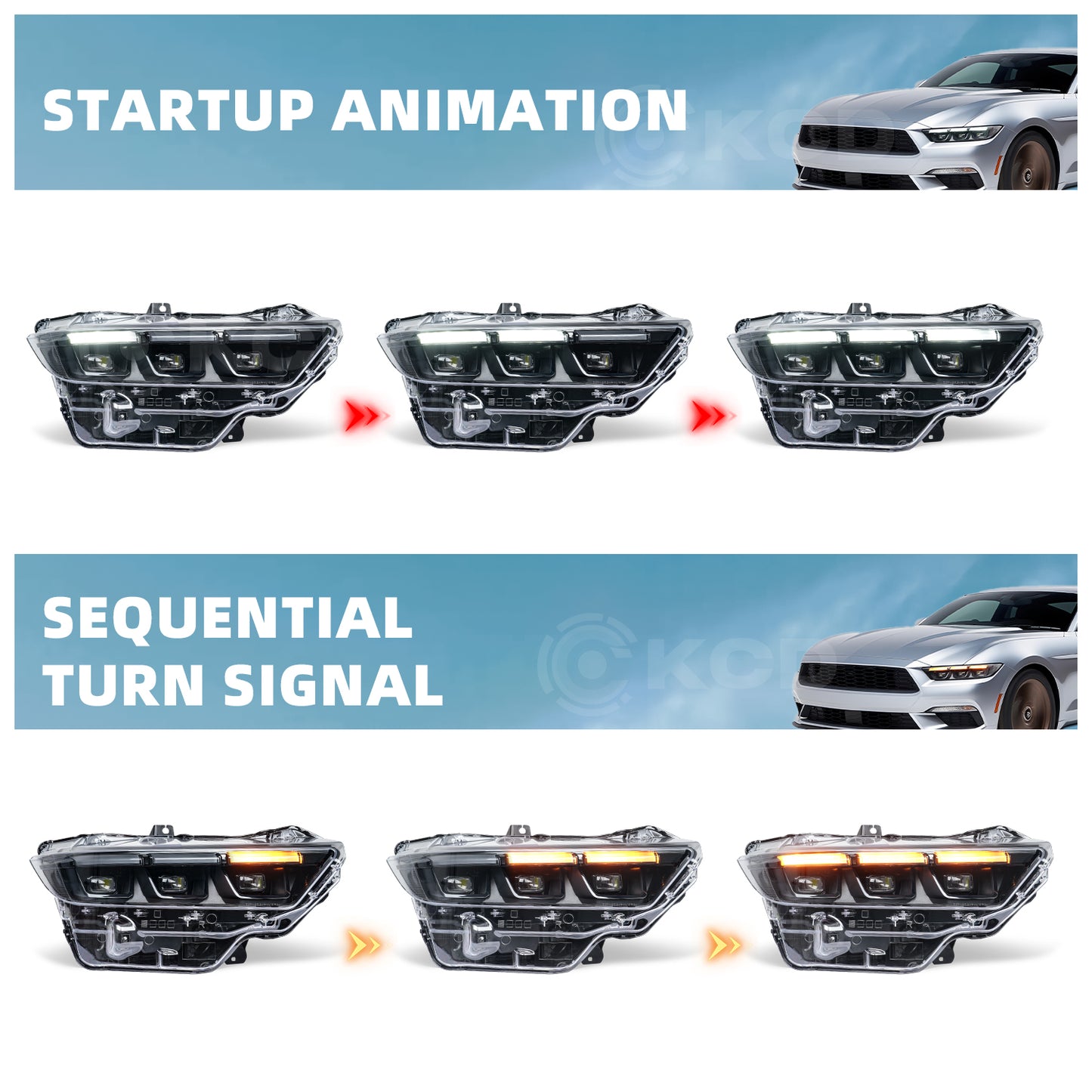 LED Projector Headlights for 2024–2026 Ford Mustang S650 | Startup Animation & Sequential Turn Signals