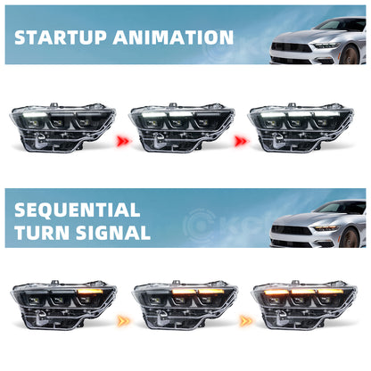 LED Projector Headlights for 2024–2026 Ford Mustang S650 | Startup Animation & Sequential Turn Signals