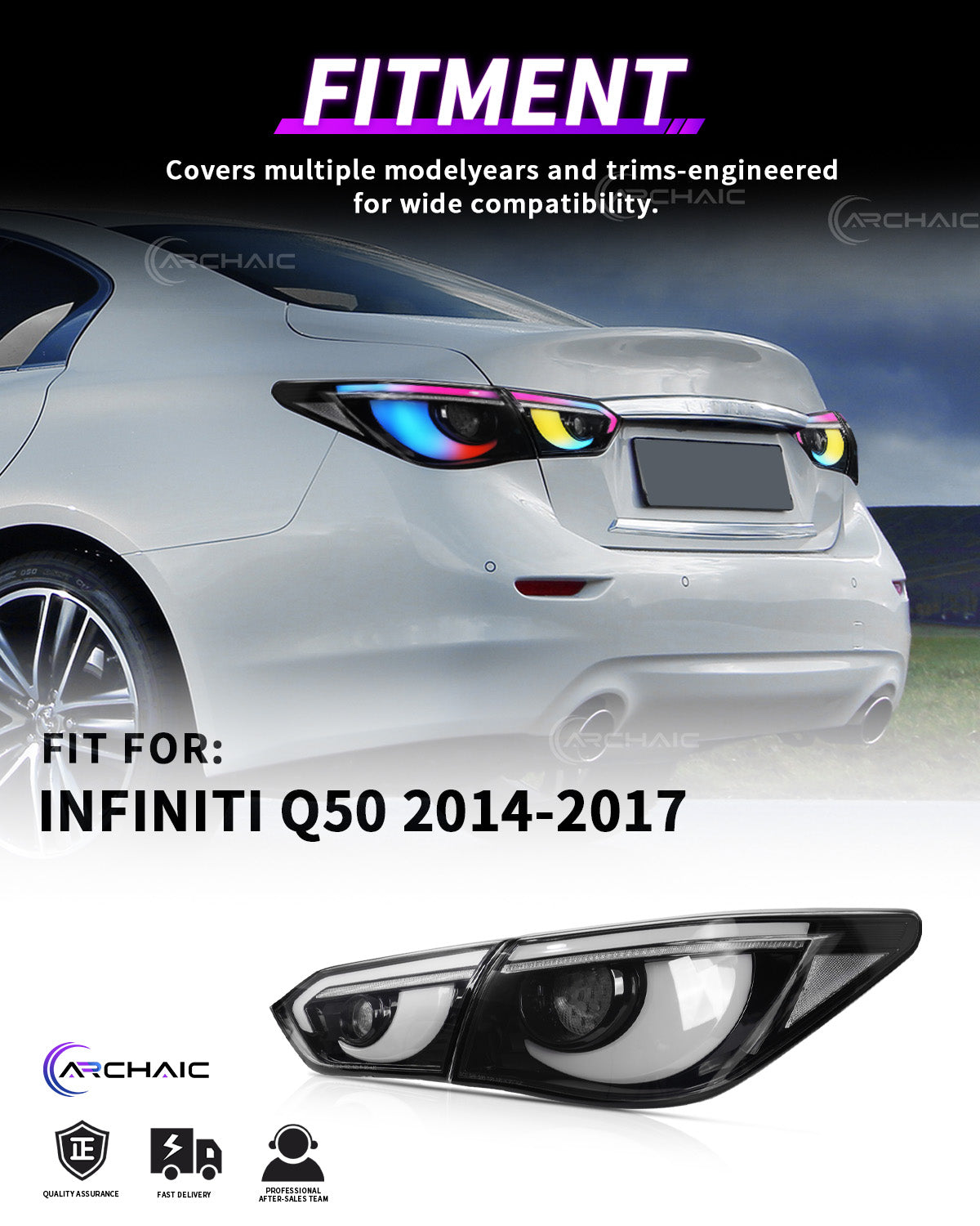 For INFINITI Q50 LED Tail Lights 2014-2017 | Skyline V37 Compatible | Sequential Turn Signal + Startup Animation + RGB Option | OEM Fitment Replacement