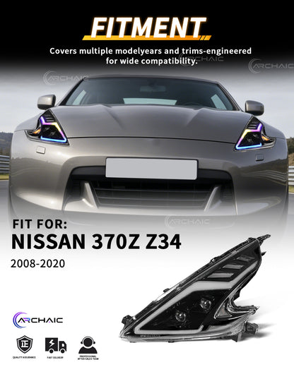 Faros LED de alto rendimiento para Nissan 370Z Z34 2008–2021 | DRL con animación RGB al encender