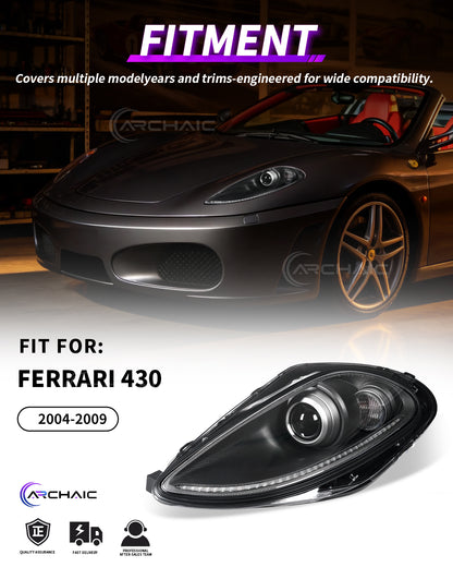 For Ferrari F430 Real Carbon Fiber Wrapped Bi-Xenon Projector LED Headlights