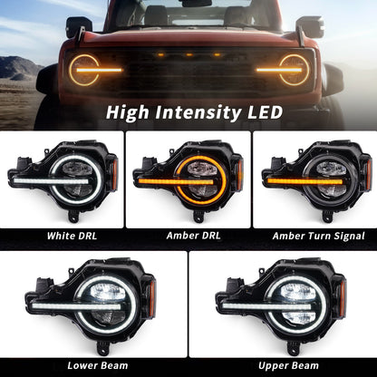 Raptor Version Full LED Headlights Assembly For Ford Bronco  2021-2023 2/4-Door