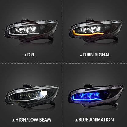 Full LED Headlights Assembly For 10th Gen Honda Civic 2016-2022