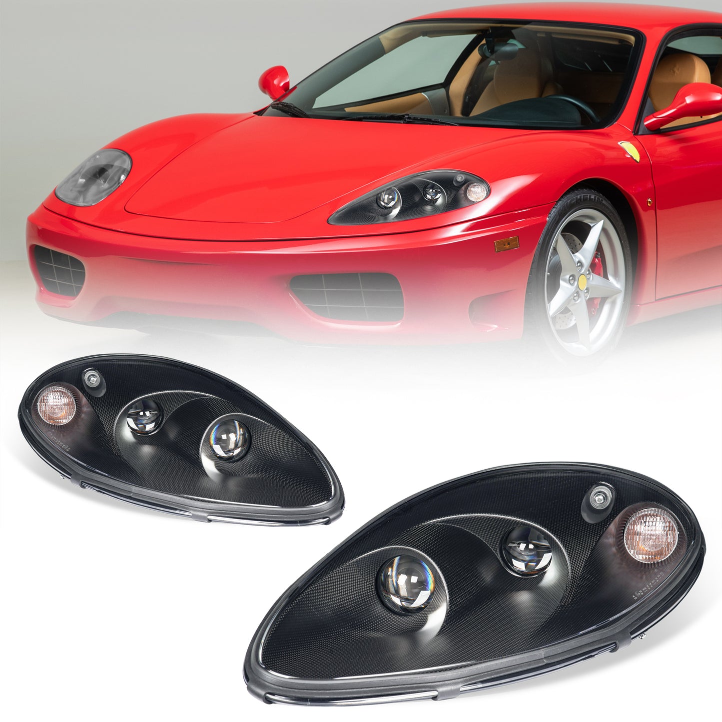 Archaic LED dual carbon fiber headlights for Ferrari 360 Modena/Spider (1999–2004)