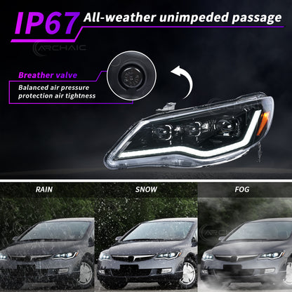 Aftermarket LED Headlights for Honda Civic FD1 FD2 Type R 2006–2012 | LHD/RHD Compatible Projector Front Lamp Replacement